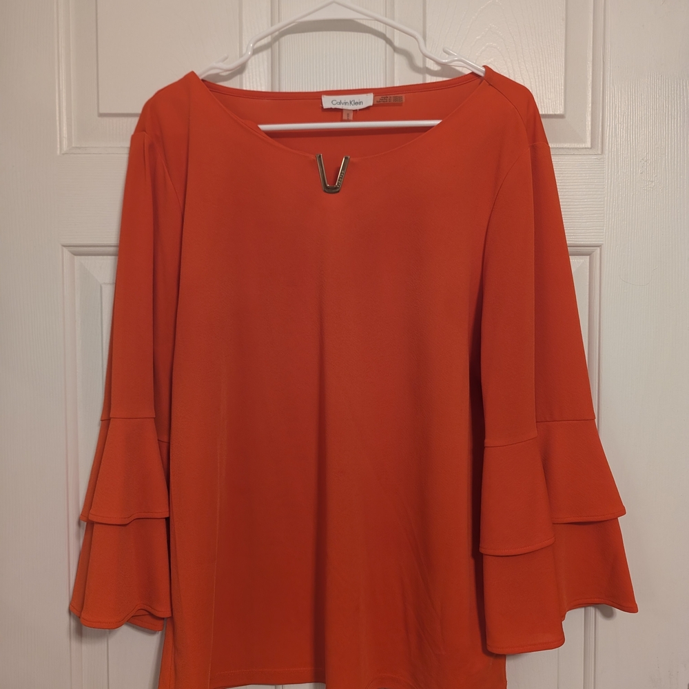 Calvin Klein Women's Orange Bell Sleeve Top